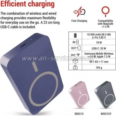 ������� ������������� EMOS 10000mAh WI1046 PD 20W blue (B0551BL)