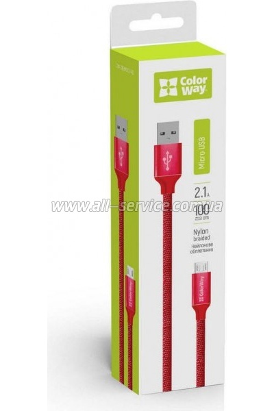 ���� ������ USB 2.0 AM to Micro 5P 1.0m 2.1� red ColorWay (CW-CBUM002-RD)