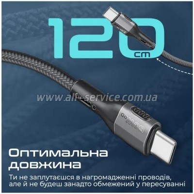 ���� ������ USB-C to USB-C 1.2m 60W PD FletchLink-CC black Promate (fletchlink-cc.black)