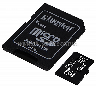 ����� ������ Kingston microSDHC 16GB Canvas Select Class 10 UHS-I U1 + SD-������� (SDCS/16GB)