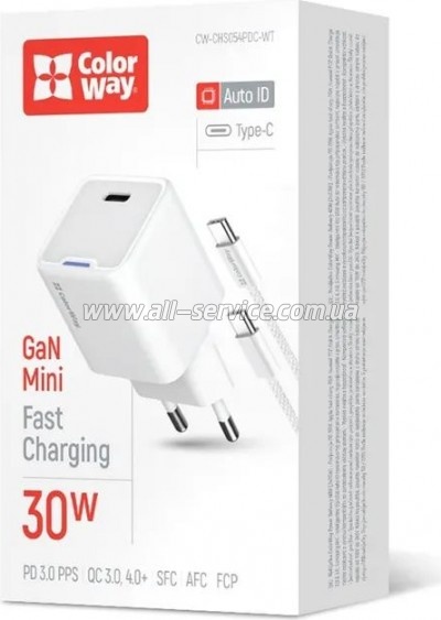 �������� ������� ColorWay GaN Mini 30W PD (CW-CHS054PDC-WT)