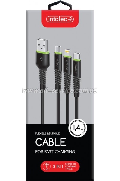 ���� ������ USB 2.0 AM to Lightning + Micro 5P + USB-C 1.4m CBFLEXU1 bl Intaleo (1283126487521)