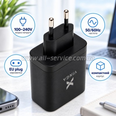 �������� ������� Vinga 2xUSB-C + USB-A Display 65W (VCR65ACCDB)