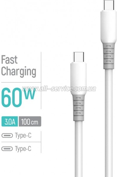 ���� ������ USB-C to USB-C 1.0m 3A PD60W liquid silicone white ColorWay (CW-CBPDCC093-WT)