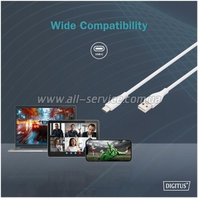 ���� ������ USB 2.0 AM to USB-C 2.0m 60W white Digitus (AK-300340-020-W)