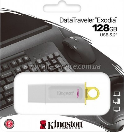USB   Kingston 128GB DataTraveler Exodia White USB 3.2 Gen 1 (KC-U2G128-5R)