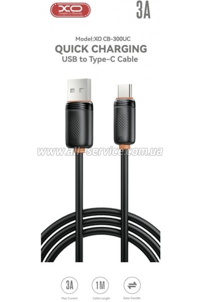 ���� ������ USB 2.0 AM to USB-C 1.0m 3A black XO (XO-CB-300UC-BK)