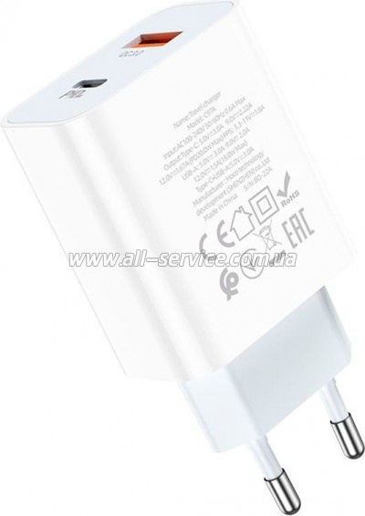 �������� ������� HOCO C97A 1xUSB-C PD 20W + 1xUSB QC3.0 White (6931474766076)