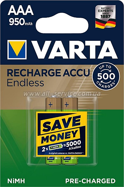  VARTA RECHARGEABLE ACCU ENDLESS AAA 950mAh BLI 2 NI-MH (56683101402)