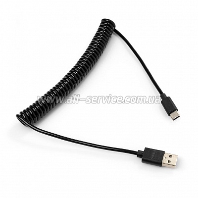   USB 2.0 AM to Type-C 1.8m Spring black Vinga (VCPDCTCS1.8BK)
