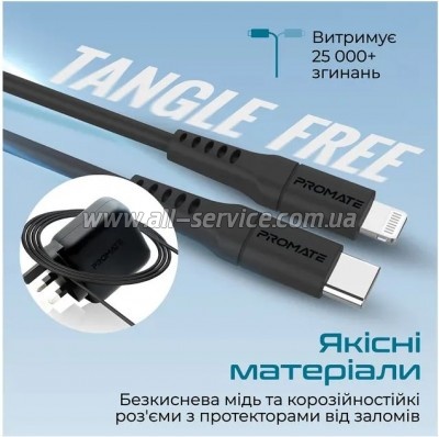 ���� ������ USB-C to Lightning 1.2m Promate (powerlink-120.black)