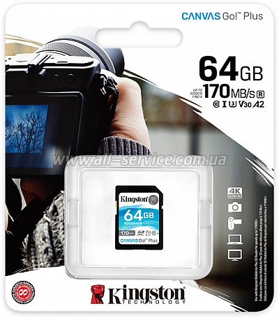   64GB Kingston SDXC Class 10 UHS-I U3 V30 Canvas Go Plus (SDG3/64GB)