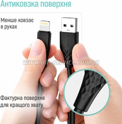 ���� ������ USB 2.0 AM to Lightning 2.0m 3A textured PVC black ColorWay (CW-CBUL095-BK)