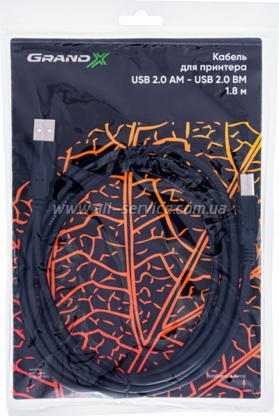������ ��� �������� Grand-X USB 2.0 AM/ BM 1.8m (PR-18)