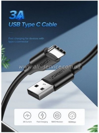 ���� ������ USB 2.0 AM to USB-C 2.0m US287 Black Ugreen (60118)