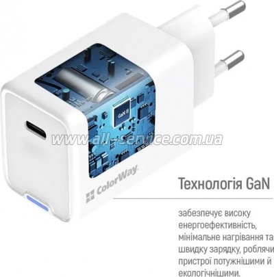 �������� ������� ColorWay GaN Mini 45W PD white (CW-CHS057PD-WT)
