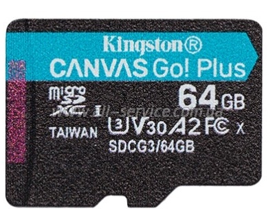  Kingston MicroSDXC 64GB Canvas Go! Plus Class 10 UHS-I U3 V30 A2 (SDCG3/64GBSP)