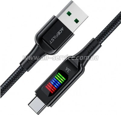���� ������ USB 2.0 AM to USB-C 1.2m 3A nylon with LED C7-04 black Acefast (6974316282785)