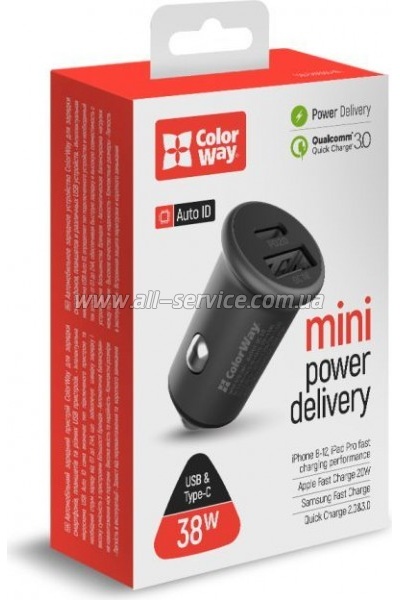   ColorWay 2USB Car QC3.0 Gray (CW-CHA029PD-GR)