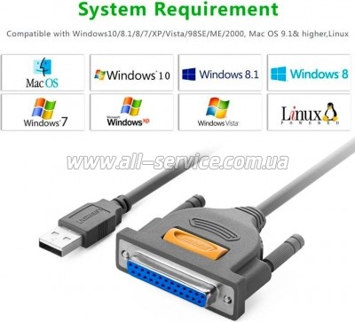 ������ ��� �������� USB 2.0 to DB25 2.0m US167 black Ugreen (20224)
