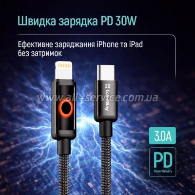���� ������ USB-C to Lightning 1.0m PD30W black ColorWay (CW-CBPDCL103-BK)