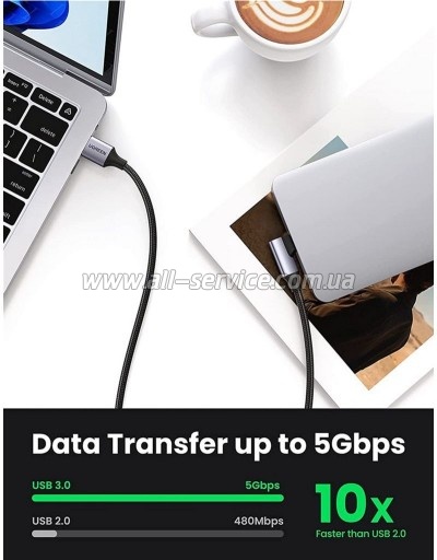 ���� ������ USB 3.0 AM to USB-C 1.0m 60W US385 Black Ugreen (20299)