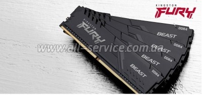 ������ ������ ��� ���������� DDR4 64GB (2x32GB) 3600 MHz Fury Beast Black Kingston Fury (ex.HyperX) (KF436C18BBK2/64)