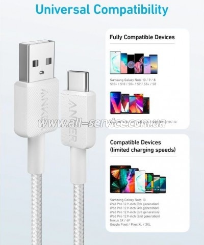 ���� ������ USB 2.0 AM to USB-C 1.8m 322 white Anker (A81H6H21)