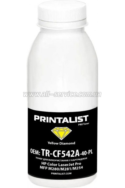 Тонер PRINTALIST HP CLJ Pro MFP M280/ M281/ M254 бутль 40г Yellow (TR-CF542A-40-PL) Тонер PRINTALIST HP CLJ Pro MFP M280/ M281/ M254 бутль 40г Yellow (TR-CF542A-40-PL)