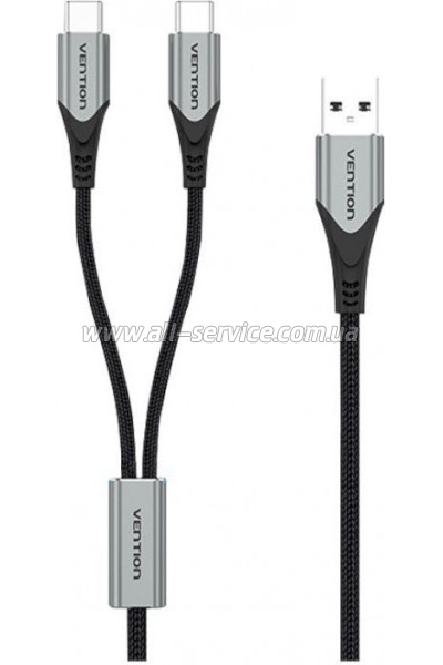 ���� ������ USB 2.0 AM to 2�USB-C M 1.0m 2.4� 480Mbps Aluminum Vention (CQOHF)