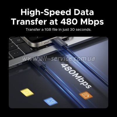 ���� ������ USB-C to USB-C 1.0m Thunderbolt 5 240W 5A 120Gbps 16/8/4K L703 black Ugreen (45996)