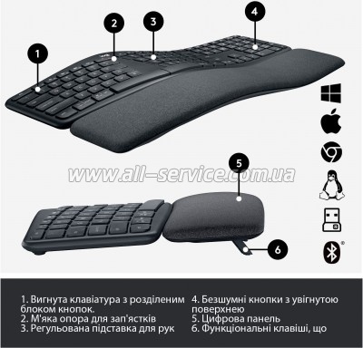  Logitech ERGO K860 Bluetooth/Wireless UA Black (920-010108)