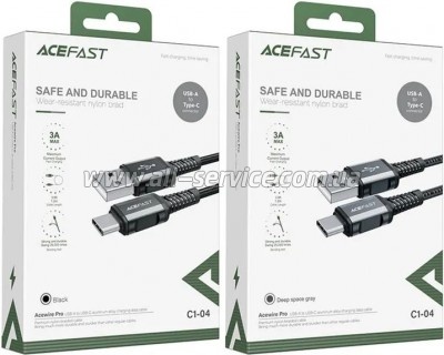 ���� ������ USB 2.0 AM to USB-C 1.2m 3A nylon C1-04 black Acefast (6974316280545)