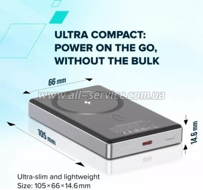   Canyon 10000mAh OnPower 510 slim Magsafe PD/20W Dark Grey (CNS-CPB510DG)