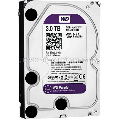  WD 3.5 SATA 3.0 3TB IntelliPower 64Mb Cache Purple (WD30PURZ)