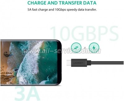 ���� ������ USB-C to USB-C 1.0m USB 3.1Gen2 100W US353 Black Ugreen (10387)