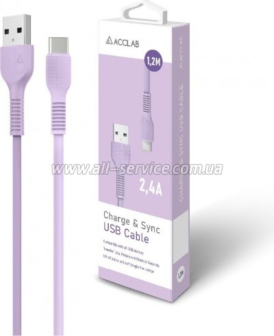 ���� ������ USB 2.0 AM to USB-C 1.2m Purple ACCLAB (1283126518270)
