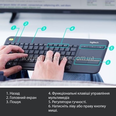  Logitech K400 Plus Touch Wireless UA Black (920-007145)