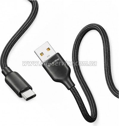 ���� ������ USB 2.0 AM to USB-C 1.0m 3A TPE embossed black ColorWay (CW-CBUC101-BK)