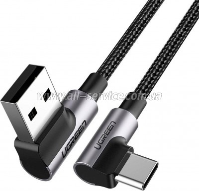 ���� ������ USB 2.0 AM to USB-C 3.0m 3A 90� corner US176 black Ugreen (70875)