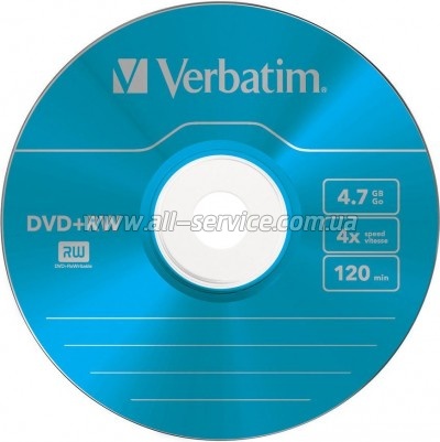 ���� Verbatim DVD+RW 4.7Gb 4x SlimCase 5�� Color (43297)