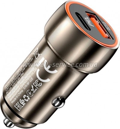 �������� ������� HOCO Z46A Blue whale USB-C PD20W + USB QC3.0 Metal Gray (6931474770332)
