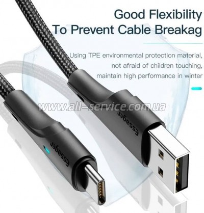���� ������ USB 2.0 AM to USB-C 3.0m black Essager (EXCT-LSC01)