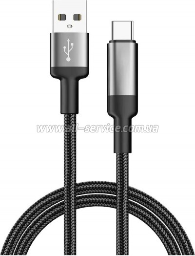 ���� ������ USB 2.0 AM to USB-C 2.0m 6A braided wire black ColorWay (CW-CBUC097-BK)