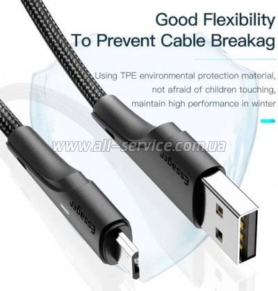 ���� ������ USB 2.0 AM to Micro 5P 1.0m 3A black Essager (EXCM-LS01)