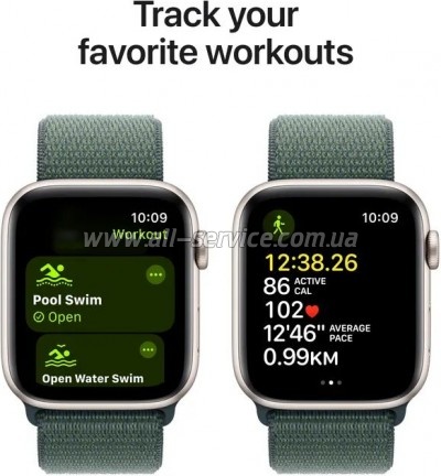 - Apple Watch SE 2024 GPS 44mm Starlight Aluminium Case with Lake Green Sport Loop (MXEW3QH/A)