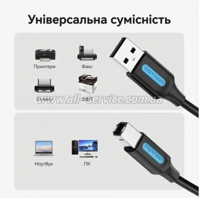 ������ ��� �������� USB 2.0 AM/BM 10.0m ferrite black Vention (COQBL)