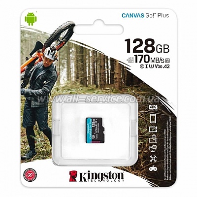   Kingston MicroSDXC 128GB Canvas Go! Plus Class 10 UHS-I U3 V30 A2 (SDCG3/128GBSP)