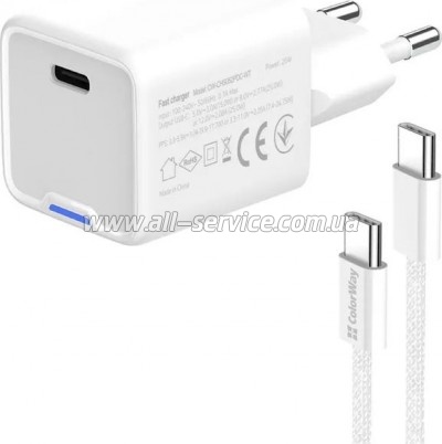 �������� ������� ColorWay GaN Mini 25W PD (CW-CHS052PDC-WT)