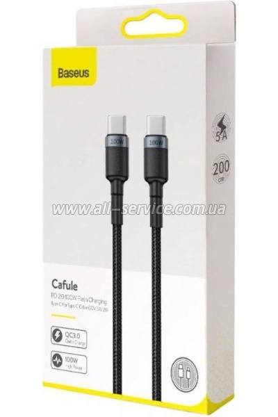 ���� ������ USB-C to USB-C 2.0m 100W 5A black-grey Baseus (CATKLF-ALG1)